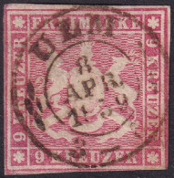 Wurttemberg 1857 Sc 11 Mi 9 Used Ulm Cancel Some Thins - Oblitérés