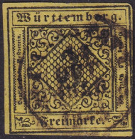 Wurttemberg 1851 Sc 2 Mi 2 Used Tiny Thin - Used