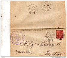 1885 LETTERA CON ANNULLO CITTÀ DI CASTELLO PERUGIA  + MONTONE - Poststempel