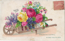 456 - Fleurs Dans Une Charrette " En Relief" - Blumen