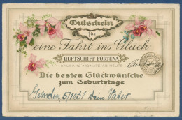 Glückwünsche Zum Geburtstag Luftschiff Fortuna Orchideen, Gelaufen 1931 (AK3807) - Anniversaire