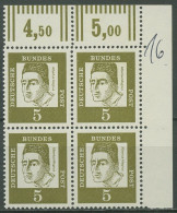 Bund 1961 Bedeutende Deutsche Walze 347 X W OR 4er-Block Ecke 2 Postfrisch - Neufs