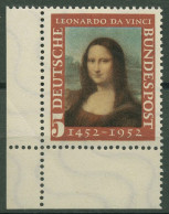 Bund 1952 Mona Lisa Gemälde Von Leonardo Da Vinci 148 Ecke 3 Postfrisch - Ungebraucht