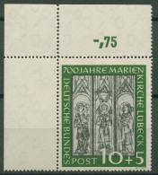 Bund 1951 700 Jahre Marienkirche Lübeck 139 Ecke 1 Postfrisch, Rand Vorgefaltet - Unused Stamps