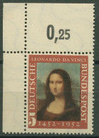Bund 1952 Mona Lisa Gemälde Von Leonardo Da Vinci 148 Ecke 1 Postfrisch - Nuovi