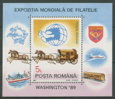 Rumänien 1989 WORLD STAMP EXPO Postkutsche Block 258 Postfrisch (C63345) - Blokken & Velletjes