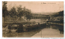 CPA THUIN  Vue De La Sambre  Péniche Bateau Batellerie - Thuin