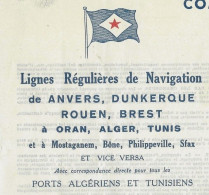 1959 ENTREPRISES COLONIALES NAVIGATION RARE ENTETE PAVILLON Cie Des Bateaux à Vapeur Du Nord  Alger >Rouen V.HISTORIQUE - 1950 - ...