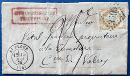 Lettre 15 MAi 1875 CÉRES N°55 Oblitéré GC 3599 + Dateur De ST FLOUR Pour VABRES Affranchissement Insuffisant + Taxe - 1871-1875 Cérès