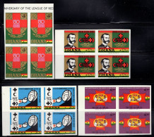 GHANA (1970) Red Cross 50th Anniversary. Set Of 4 Imperforate Blocks Of 4. Scott Nos 378-81. - Ghana (1957-...)
