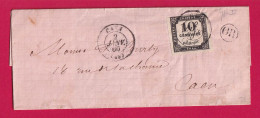 TIMBRE TAXE N°2 CAD TYPE 15 CAEN CALVADOS 2 JANV 1860 PAPIER ROSE LETTRE - 1849-1876: Période Classique