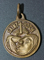 Beau Pendentif Médaille Religieuse Contemporaine Bronze Milieu XXe "Saint Roch" Religious Medal - Religion & Esotericism