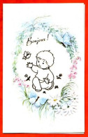 Carte Avis De Naissance Faire Part Bébé Fleurs Papillons Bonjour Carte Vierge TBE - Naissance