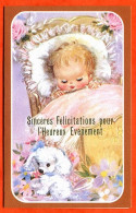 Sinceres Félicitations Pour Heureux Evenement Naissance Enfant Au Lit Chien Carte Vierge TBE - Naissance