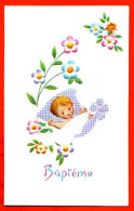 Carte Naissance Bapteme Bébé Lit Fleurs Carte Vierge TBE - Naissance