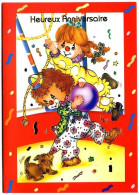 CP Heureux Anniversaire Enfants Clowns Cirque Carte Vierge TBE - Verjaardag