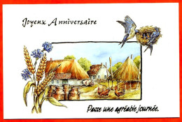 CP Joyeux Anniversaire Ferme Et Hirondelles Carte Vierge TBE - Birthday