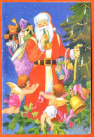 CP NOEL  Pere Noel Trompette Anges Sapin Carte Vierge TBE - Sonstige & Ohne Zuordnung