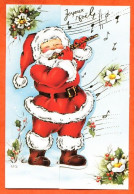 Carte JOYEUX NOEL Pere Noel Decoupe Musique Fleurs Carte Vierge TBE - Altri & Non Classificati