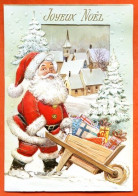 Carte JOYEUX NOEL Pere Noël Brouette Cadeaux  Musicale  Carte Gaufree Decoupe Depliante Carte Vierge TBE - Autres & Non Classés