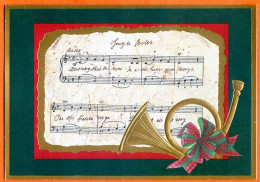 Carte JOYEUX NOEL BONNE ANNEE Partition Musique Cor De Chasse Merry Christmas Carte Vierge TBE - Autres & Non Classés