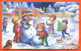 Carte Joyeux Noel Et Bonne Année Enfants Bonhomme De Neige Carte Vierge TBE - Altri & Non Classificati