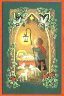 Carte Joyeux Noel Creche Moutons Oiseaux Carte Vierge TBE - Autres & Non Classés