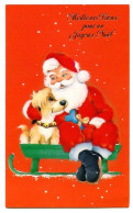 Carte JOYEUX NOEL Pere Noel  Assis Sur Luge Avec Chien Carte Vierge TBE - Other & Unclassified