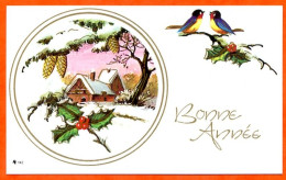 Carte  Bonne Année Meilleurs Voeux Oiseaux Houx Carte Vierge TBE - Nouvel An