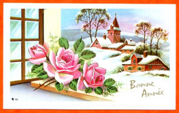 Carte  Bonne Année Meilleurs Voeux Village Roses Fleurs Carte Vierge TBE - Nouvel An