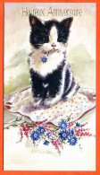 CP Anniversaire Chat Fleurs Illustrateur N° 1  Carte Vierge TBE - Chats