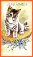 CP Anniversaire Chat Fleurs Illustrateur N° 2  Carte Vierge TBE - Katzen