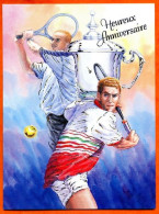Carte Anniversaire Musicale SPORT Tennis Tennisman Gaufrée Carte Vierge TBE - Tennis