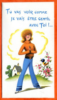 Carte Systeme Dépliant Illustrateur Humour Couple  Tu Vas Voir Comme Je Vais Etre Gentil Avec Toi  Animal Agneau Découpe - Humour