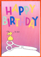 CP HAPPY BIRTHDAY Oiseau Ciseaux Carte Vierge TBE - Other & Unclassified