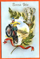 CP Bonne Fete Sport Moto Gaufrée Dépliant Carte Vierge TBE - Motorcycle Sport