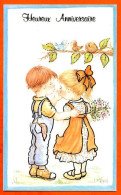 CP Heureux  Anniversaire Enfants Garçon Fille  Fleurs Oiseaux ERG Carte Vierge TBE - Other & Unclassified