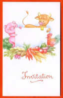 Carte Invitation Animaux Cochon Vache Poule - Sonstige & Ohne Zuordnung