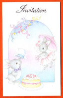 Carte Invitation Animaux Lapins Gateau - Autres & Non Classés