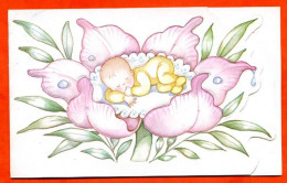 Carte Avis De Naissance Faire Part Bébé Dans Fleur Gaufrée Découpe Carte Vierge TBE - Birth