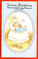 Sinceres Félicitations Pour Heureux Evenement Naissance Bébé Lit  Lapins Oiseaux Garçon Carte Vierge TBE - Birth