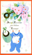 Carte Naissance Sincères Félicitations Pour L'heureux Evènement  Bébé Coeurs Pyjama Carte Vierge TBE - Geburt