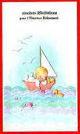 Carte Naissance Sincères Félicitations Pour L Heureux Evènement  Bébé Sur Bateau Canard Carte Vierge TBE - Geburt