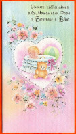 Carte Naissance Sincères Félicitations Bébé Coeur Fleurs Carte Vierge TBE - Naissance