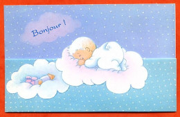 Carte Avis De Naissance Faire Part Bébé Sur Nuages Découpe Carte Vierge TBE - Geburt