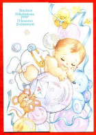 Carte Naissance Sincères Félicitations Pour Heureux Evenement  Bébé Jouets Dépliante Pailletée Carte Vierge TBE - Naissance