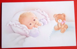 Carte Avis De Naissance Faire Part Bébé Lit Nounours Carte Vierge TBE - Geburt