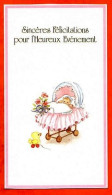 Carte Naissance Sincères Félicitations Pour L Heureux Evènement Bébé Lit Fleurs Canard Carte Vierge TBE - Birth