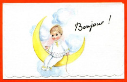 Carte Avis De Naissance Faire Part Bébé Sur Croissant De Lune Carte Vierge TBE - Birth