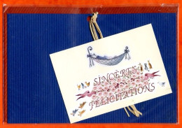 Carte Sinceres Félicitations Naissance Hamac Fleurs Raphia Bleu Enveloppe Rouge Carte Vierge TBE - Naissance